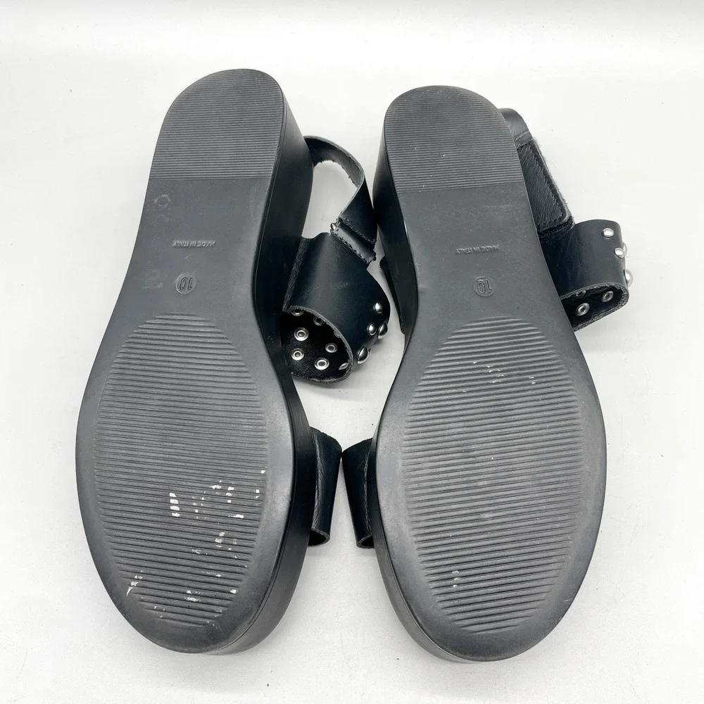 Steve Madden Womens 10 Flatform Sandals Black Leather Studded Edgy Punk 90s Y2K